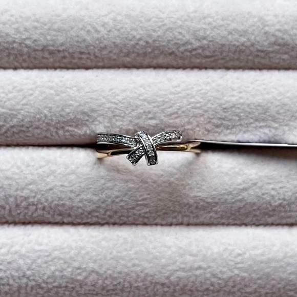 925 Sterling Silver Jewelry - R040 | Natural Diamond Bow Mixed Metal Ring